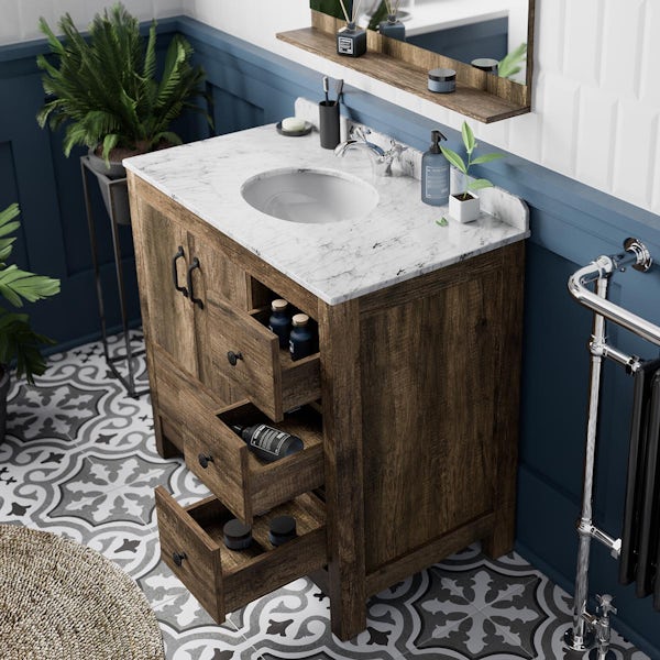 The Bath Co. Dalston floorstanding vanity unit and white marble basin 900mm with mirror