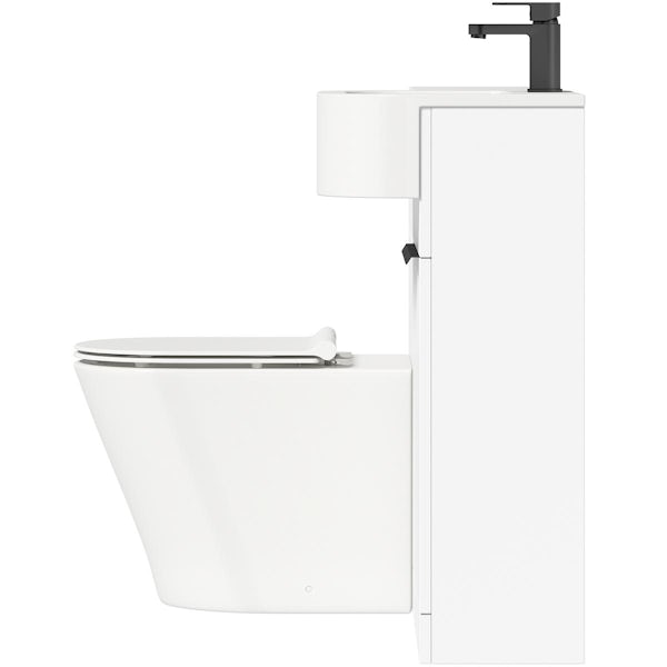 Mode Taw P shape gloss white right handed combination unit with black handles and back to wall toilet