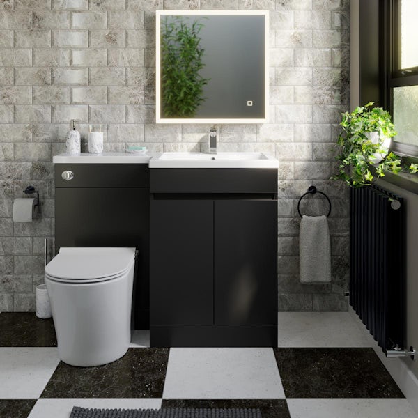 Mode Taw L shape matt black right handed handleless combination unit with back to wall toilet