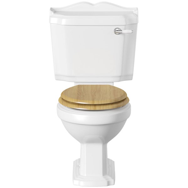 Winchester close coupled toilet with solid oak seat