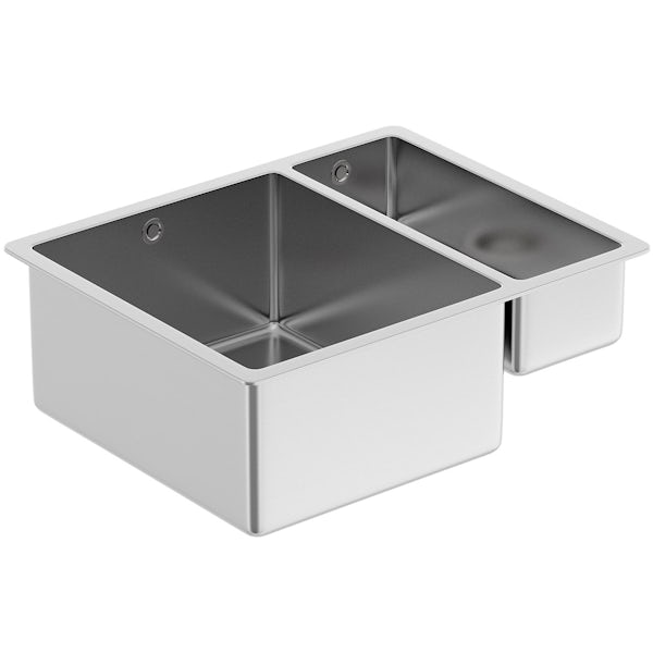 Tuscan Sovana premium brushed steel 1.5 bowl square flush right handed kitchen sink