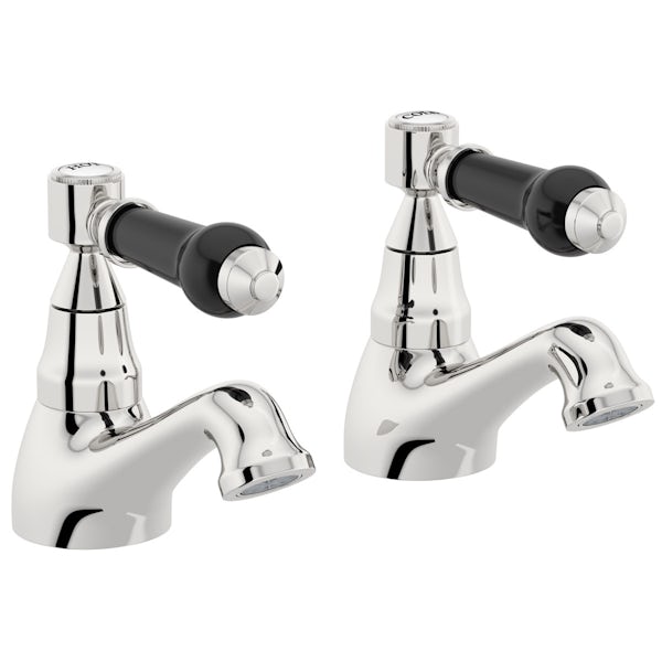 The Bath Co. Winchester basin pillar taps with black lever handle