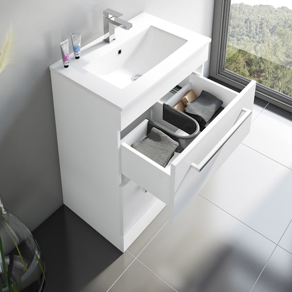 Orchard Derwent white furniture package with floorstanding vanity unit 600mm