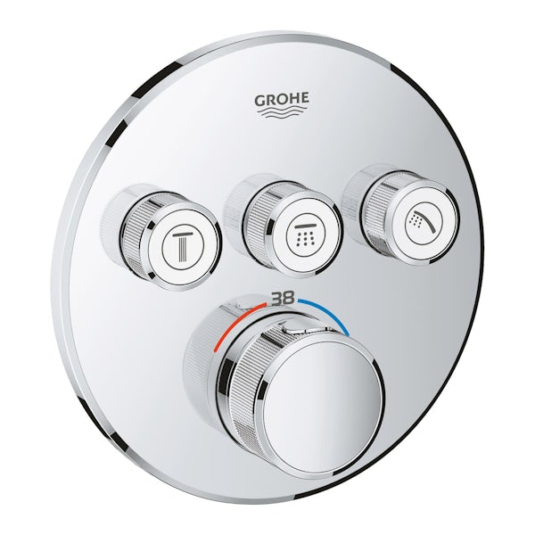 Grohe Grohtherm SmartControl round thermostatic concealed 3 way shower valve trimset