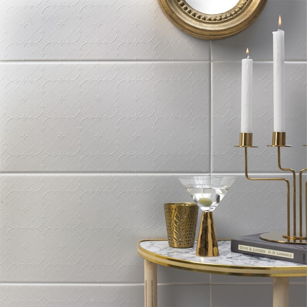 V&A Serenity trellis white matt wall tile 248mm x 498mm