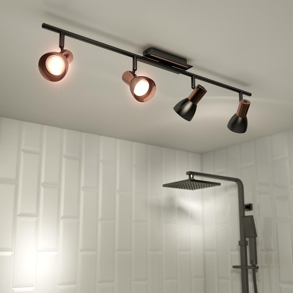Eglo Barnham 4 spotlight ceiling light in black and copper