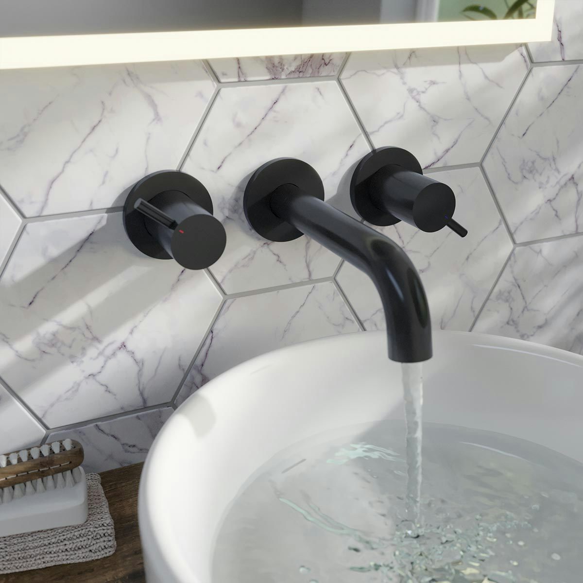 Mode Douglas black 3 tap hole wall mounted basin mixer tap with EZ box ...