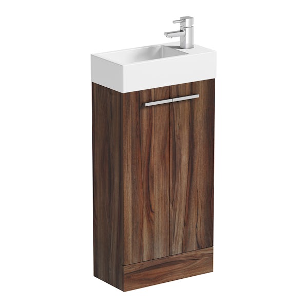 Clarity Compact walnut cloakroom suite with contemporary close coupled toilet