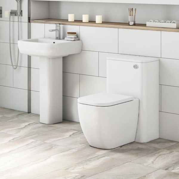 Mode Ellis back to wall toilet and full pedestal basin suite