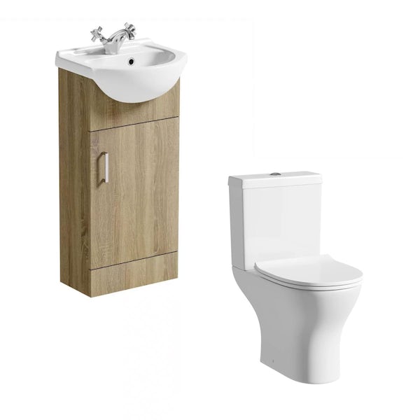 Sienna 41 Oak Vanity Unit with Compact Square Toilet