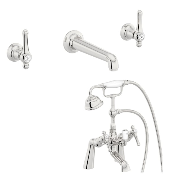 The Bath Co. Camberley lever wall mounted basin and bath shower mixer tap pack