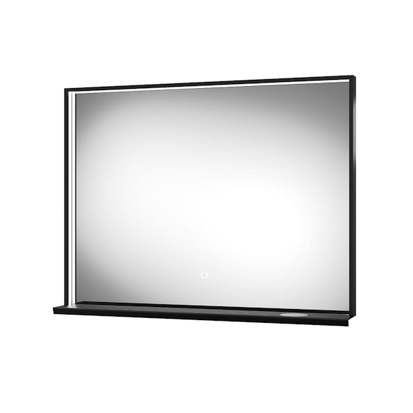 Mode Doshi black LED illuminated mirror 600x800 with shelf & QI Charger