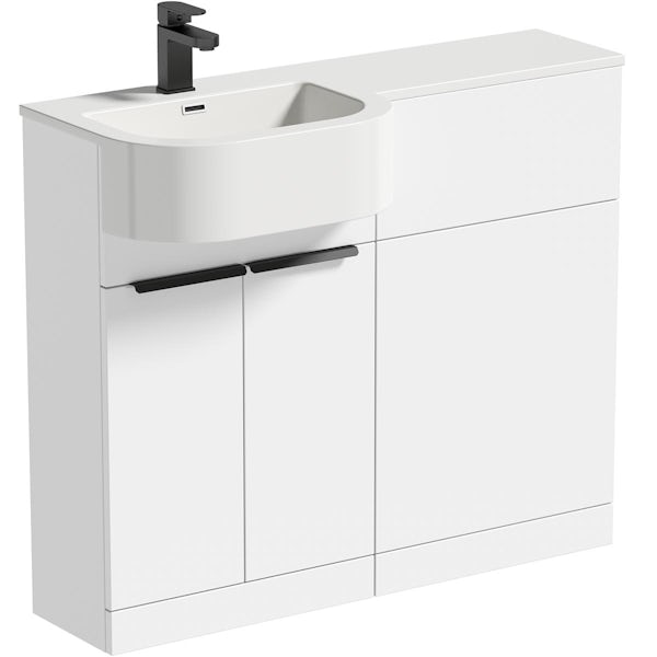 Mode Taw P shape gloss white left handed combination unit with black handles and tap