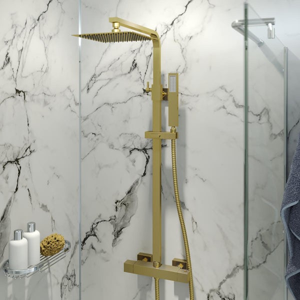 Orchard Wye brushed brass thermostatic bar valve shower system