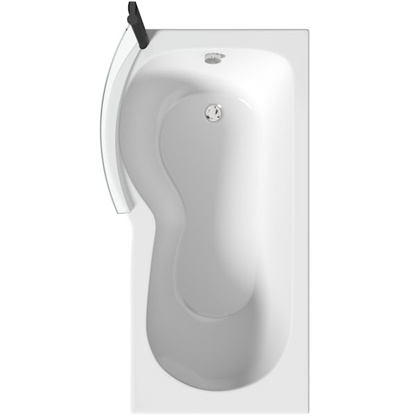 Orchard P shaped left handed shower bath with 6mm matt black shower screen