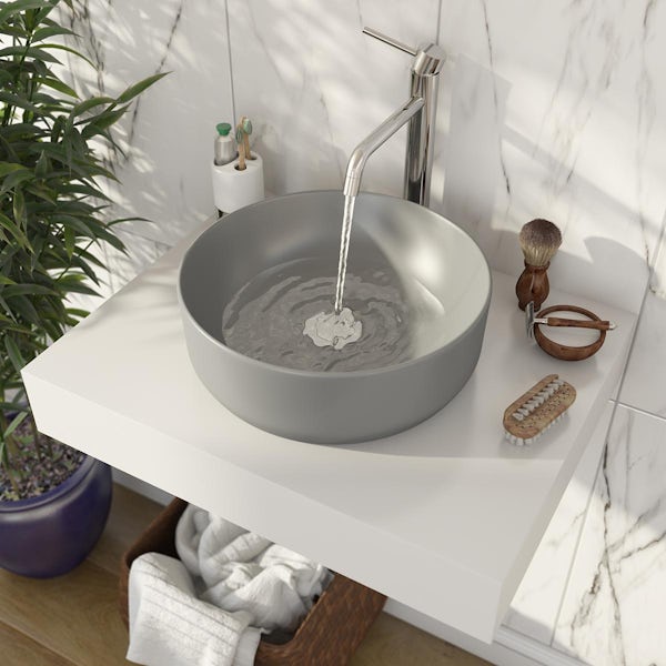 Artist Collection Gorgeous Grey round basin with countertop shelf