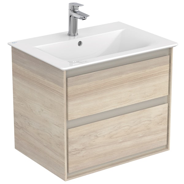 Ideal Standard Concept Air complete right hand wood light brown furniture and shower bath suite 1700 x 800