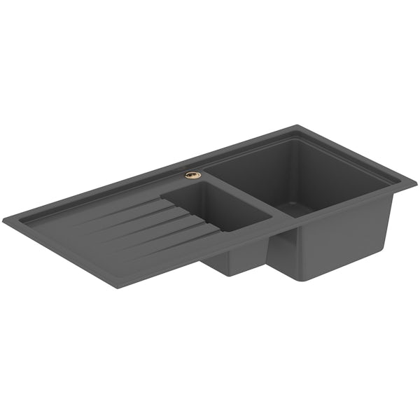 Bristan Gallery quartz left handed midnight grey easyfit 1.5 bowl kitchen sink with Melba black tap