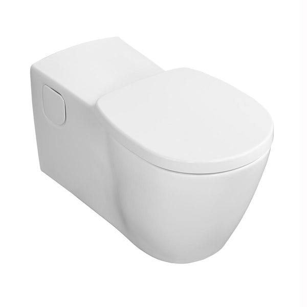 Ideal Standard Concept Freedom wall hung rimless toilet with seat, concealed cistern, support and round flush plate
