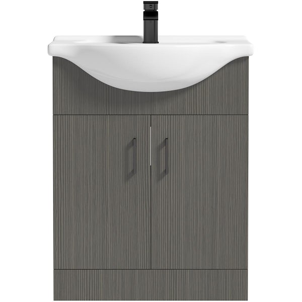 Orchard Lea avola grey floorstanding vanity unit with black handle and ceramic basin 650mm