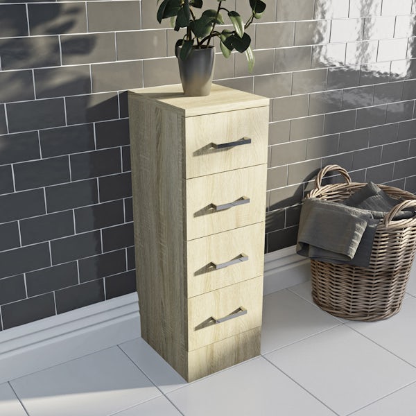 Orchard Eden oak vanity unit and ceramic basin 550mm with multi-drawer storage unit