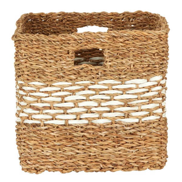 Rectangular natural and white seagrass basket