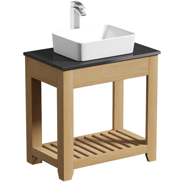The Bath Co. Hoxton oak washstand with black marble top and Ellis basin 800mm