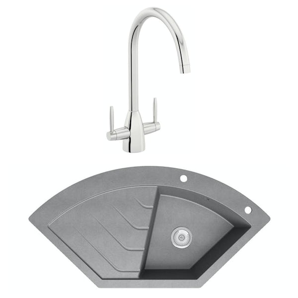 Schon Albro Cobblestone grey 1.0 bowl left hand kitchen sink with Schon dual lever kitchen tap