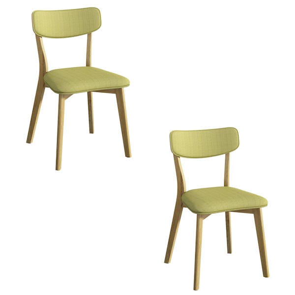 Ernest Oak and Green Pair of Dining Chairs
