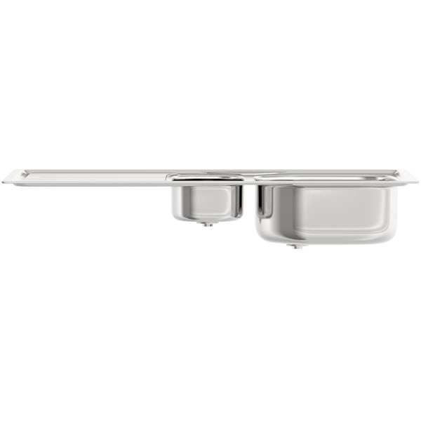 Basix stainless steel 1.5 bowl kitchen sink with polished satin inset kitchen tap