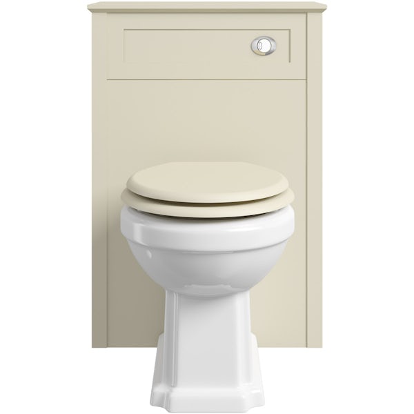 The Bath Co. Camberley satin ivory back to wall unit and traditional toilet with white wooden seat