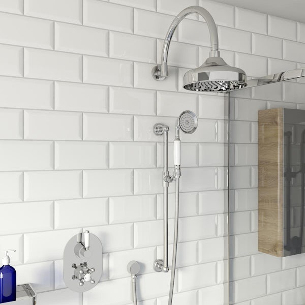 Orchard Dulwich traditional twin thermostatic shower set with sliding rail and wall shower head