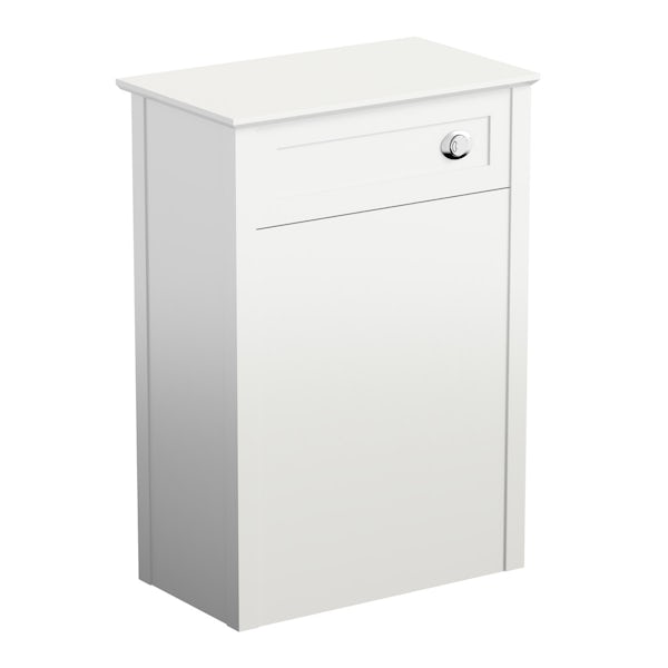 The Bath Co. Camberley white back to wall toilet unit and traditional toilet with white wooden seat