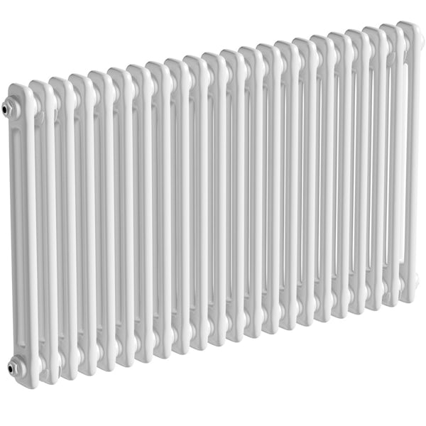 The Bath Co. Camberley white 2 column radiator 600 x 1014 with angled valves