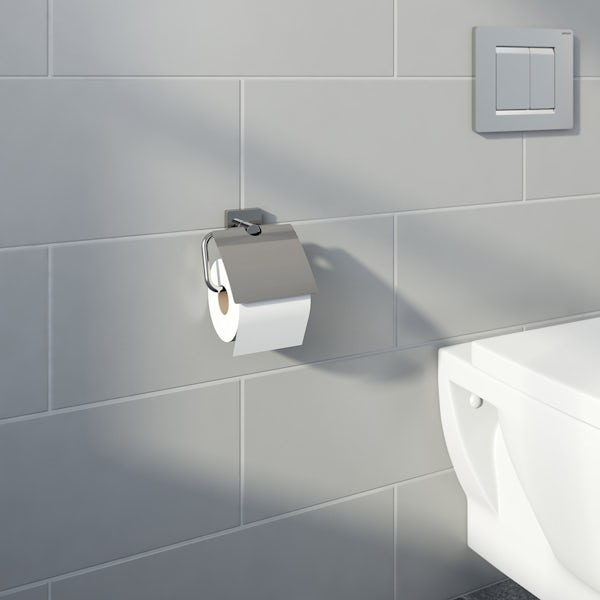 Accents square plate contemporary toilet roll holder with cover