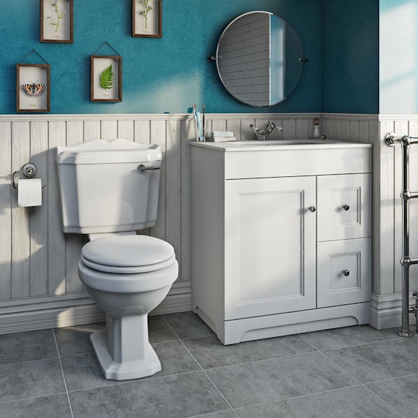 Orchard Winchester close coupled toilet and white vanity unit suite 800mm