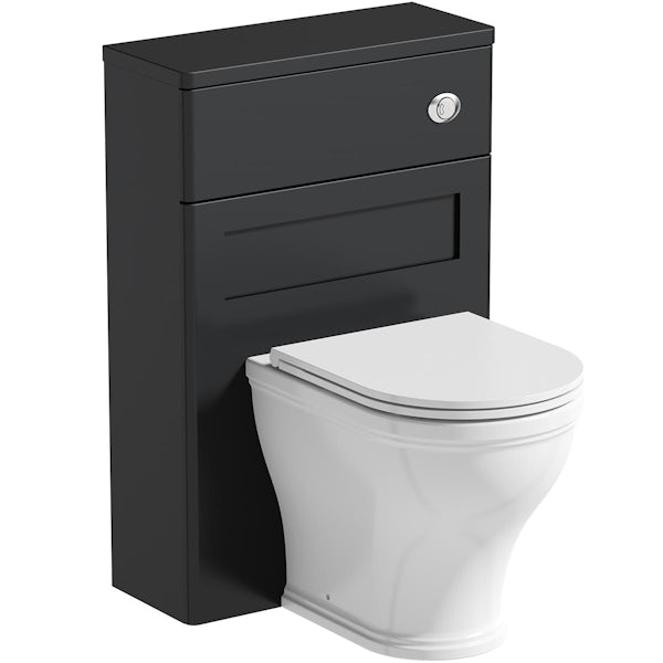 The Bath Co. Aylesford dark grey back to wall unit and rimless toilet with soft close seat