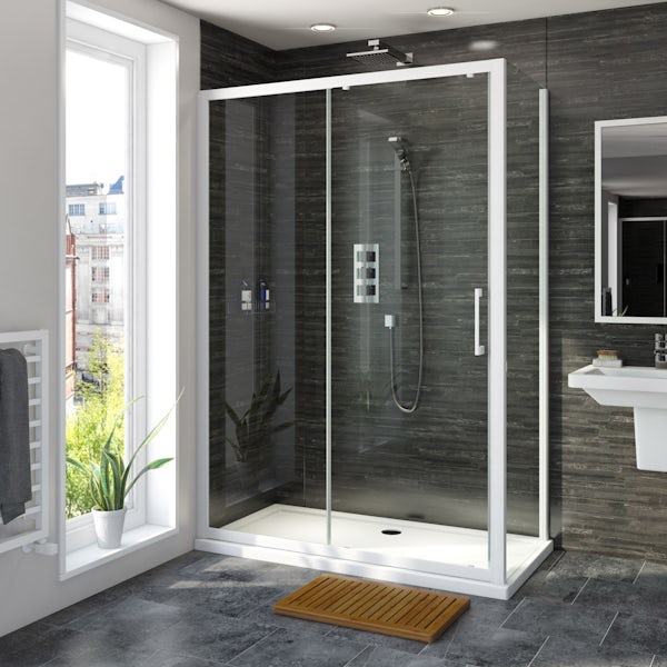 Mode 8mm matt white framed sliding shower enclosure 1200 x 800