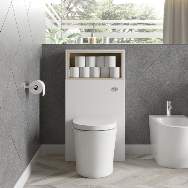 Mode Tate II white & oak back to wall unit and toilet with soft close seat