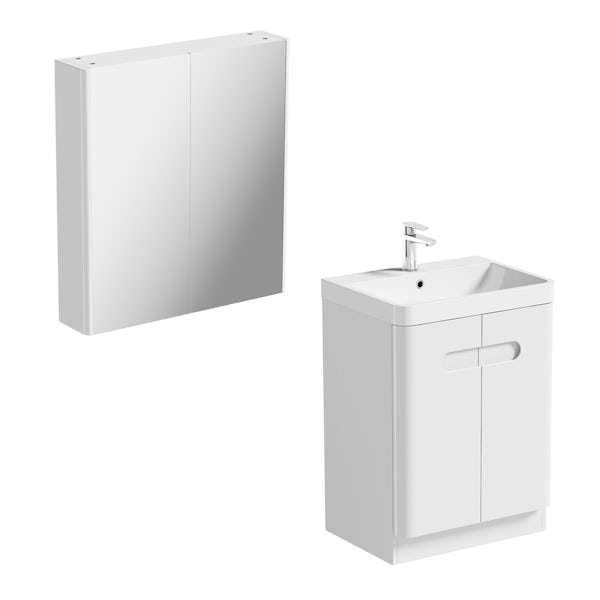 Mode Ellis white vanity door unit 600mm and mirror cabinet offer