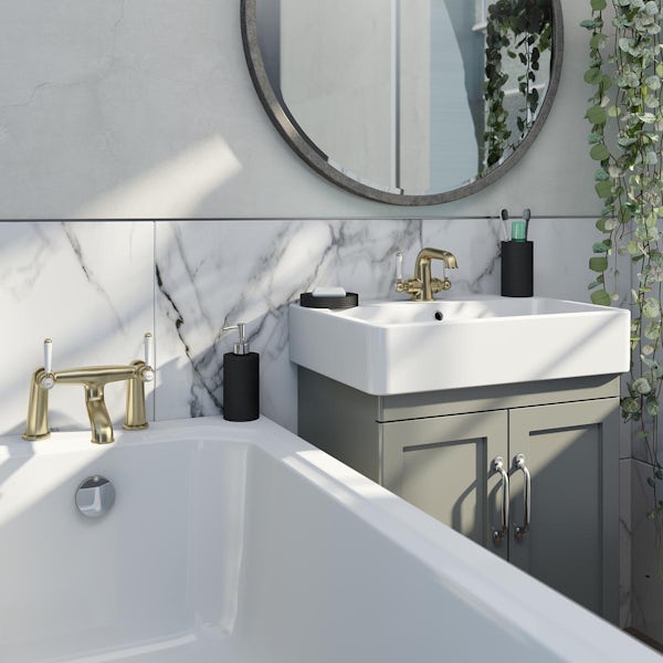 The Bath Co. Aylesford Vintage brushed brass basin and bath mixer tap pack