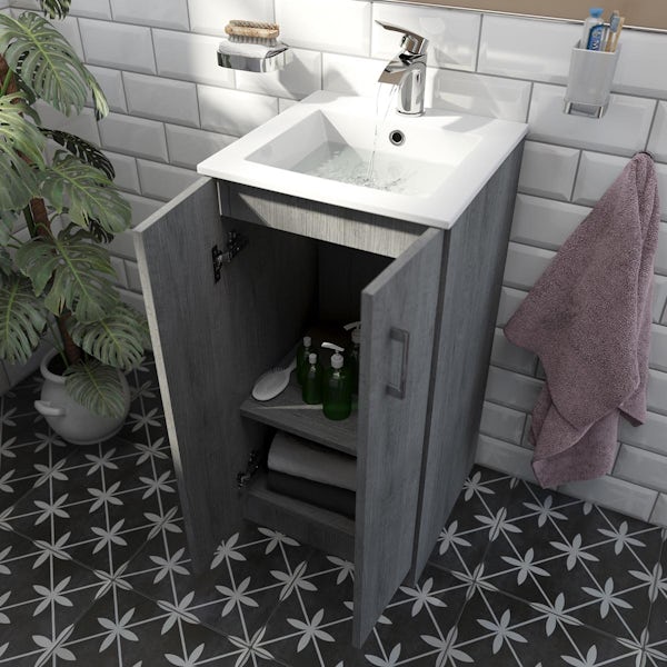 Orchard Lea concrete floorstanding vanity unit 420mm and Derwent square close coupled toilet suite