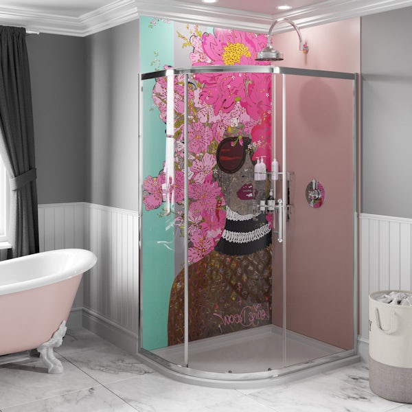 Louise Dear Kiss Kiss Bam Bam Light Pink acrylic shower wall panel pack with right handed offset quadrant enclosure