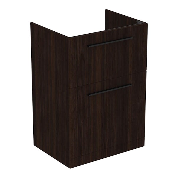 Ideal Standard i.life A coffee oak floorstanding vanity unit with 2 drawers and black handles 640mm