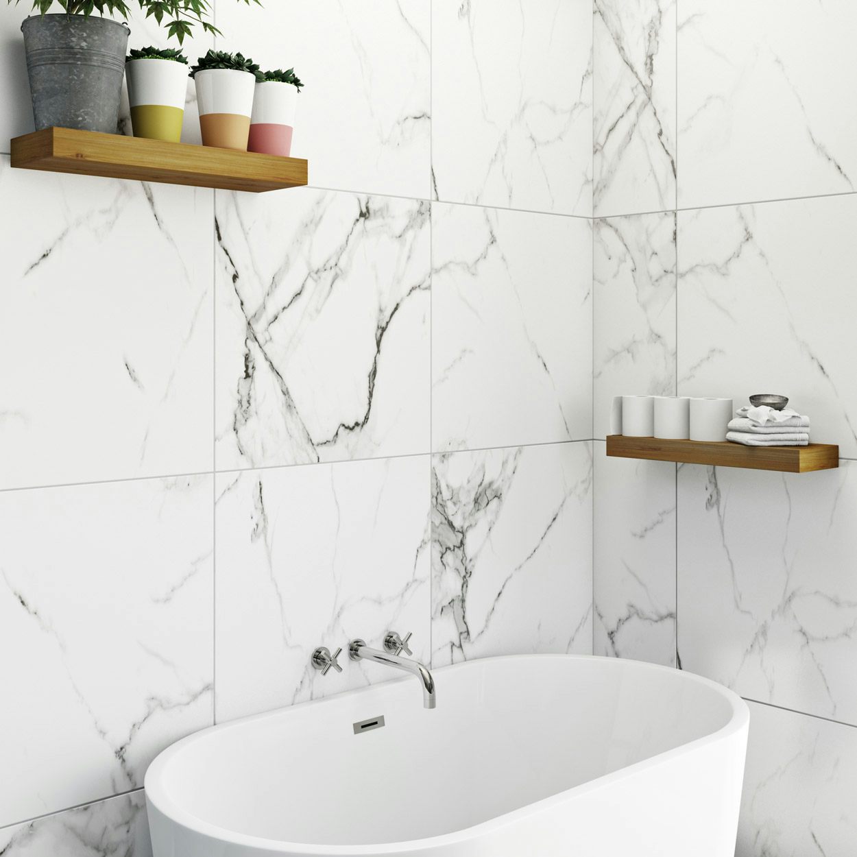 Polar White Marble Effect Matt Wall And, White Marble Tile Bathroom Wall