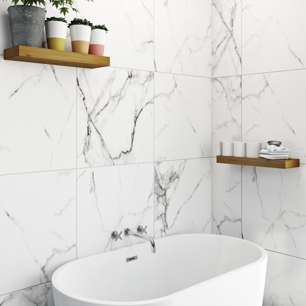 Polar White Marble Effect Matt Wall And, How To Install Large Marble Tile On Walls