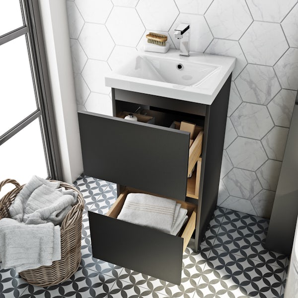 Mode Tate anthracite black & oak cloakroom suite with close coupled toilet