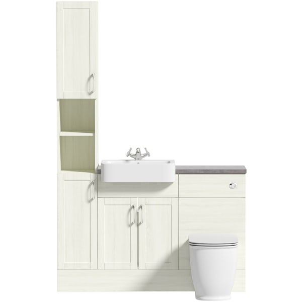 The Bath Co. Newbury white tall fitted furniture combination with mineral grey worktop