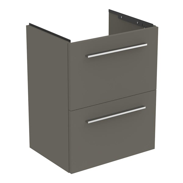 Ideal Standard i.life S quartz grey matt wall hung vanity unit with 2 drawers and brushed chrome handle 500mm