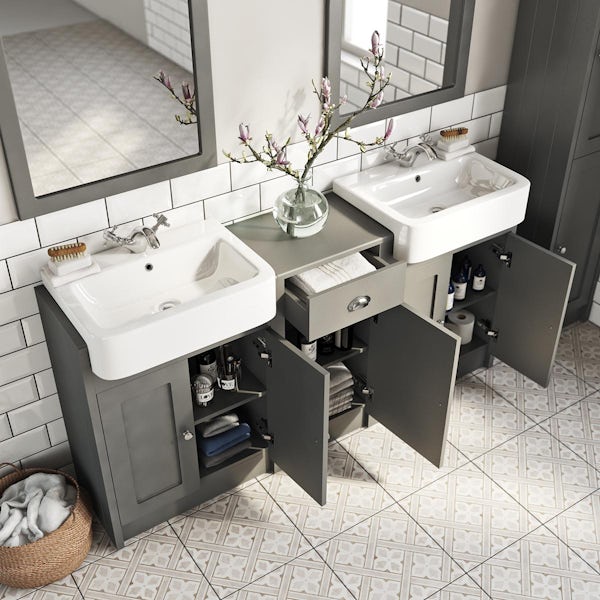 Orchard Dulwich stone grey floorstanding double vanity unit and basin with storage combination